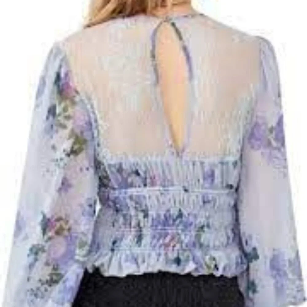 NWT FREE PEOPLE Daphne Crop Peasant Blouse Floral & Lace Smock Waist S